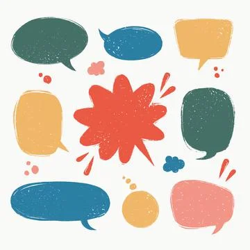 Speech bubbles set. Various talk balloon shapes in vintage style with grunge Stock Illustration