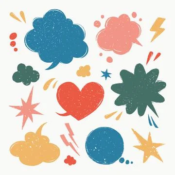 Speech bubbles set. Various talk balloon shapes in vintage style with grunge Stock Illustration