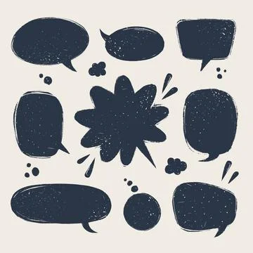 Speech bubbles set. Various talk balloon shapes in vintage style with grunge Stock Illustration
