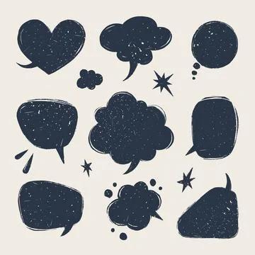 Speech bubbles set. Various talk balloon shapes in vintage style with grunge Stock Illustration