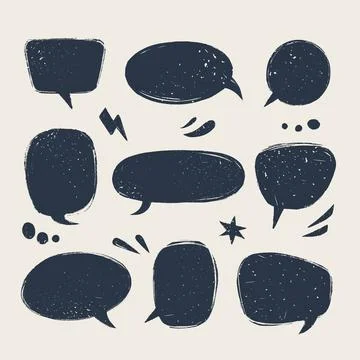 Speech bubbles set. Various talk balloon shapes in vintage style with grunge Stock Illustration