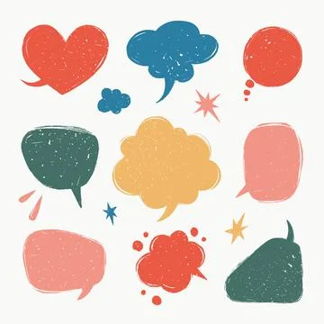 Speech bubbles set. Various talk balloon shapes in vintage style with grunge Stock Illustration