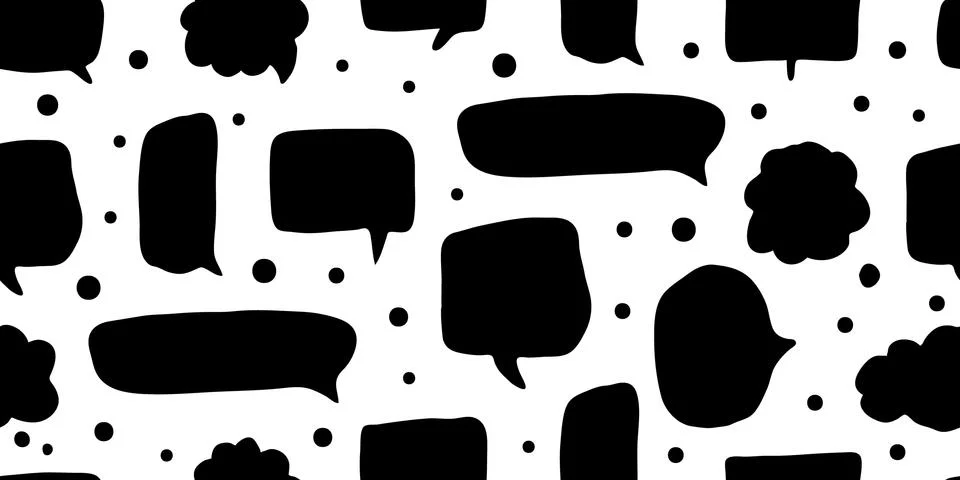 Speech bubbles shapes seamless pattern on white background. Social media comm 스톡 일러스트