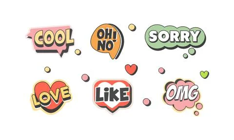 Speech Bubbles with Short Messages as Comic Element Vector Set Stock Illustration