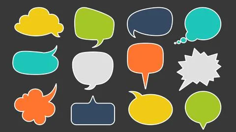 Speech bubbles for text. Dialogue talk comic colorful empty clouds, flat blank Stock Illustration