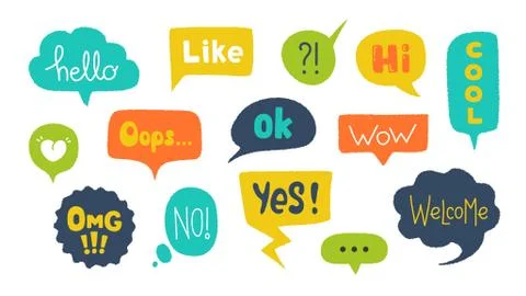 Speech bubbles with text. Hand drawn trendy design elements with grunge texture Illustrazione stock