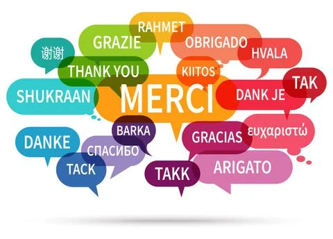 Speech bubbles with text thanks in different languages Stock Illustration