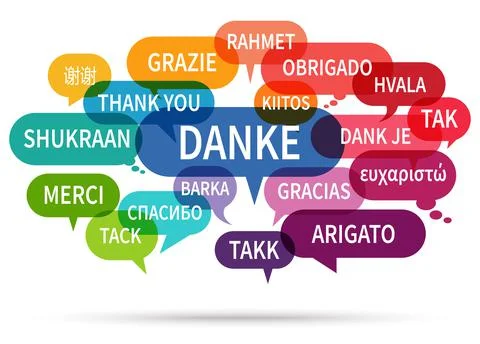 Speech bubbles with text thanks in different languages Stock Illustration