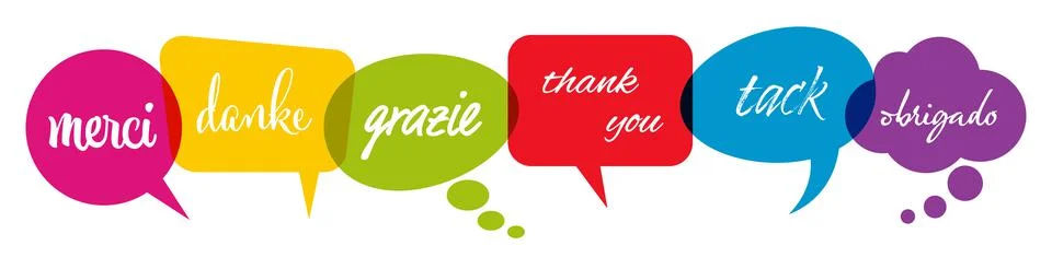 Speech bubbles with text thanks in different languages Stock Illustration