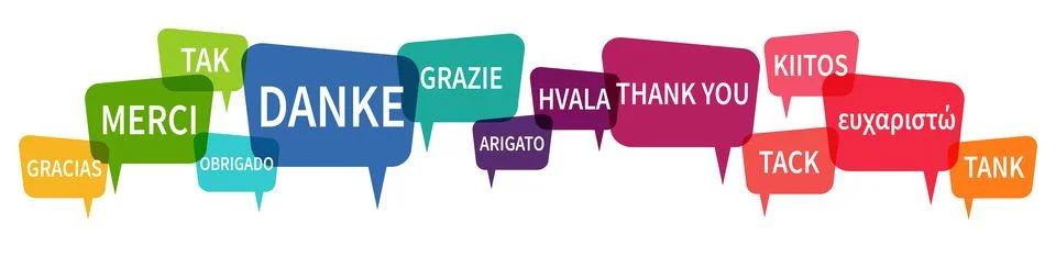 Speech bubbles with text thanks in different languages Stock Illustration