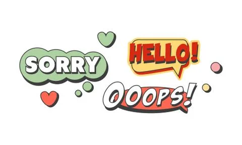 Speech Bubbles with Text Vector Set. Flat Shapes with Words Collection Illustrazione stock