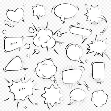 Speech bubbles. Thinking and speaking clouds with halftone. Set of comic. Vector Illustrazione stock