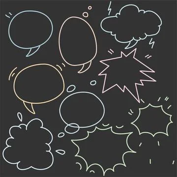 Speech Bubbles Vector Isolated Doodle Set in Dark Background Stock Illustration