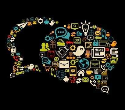 Speech bubbles vector made with social media icons set Stock Illustration