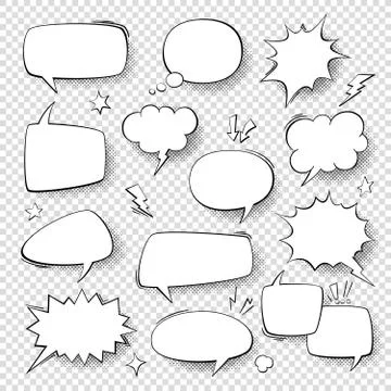 Speech bubbles. Vintage word bubbles, retro bubbly comic shapes. Thinking clouds Illustrazione stock
