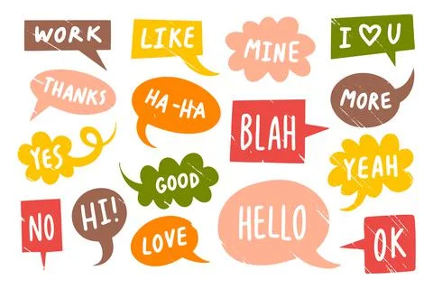 Speech bubbles with words. Hand drawn set. Different Abstract vector Stock Illustration