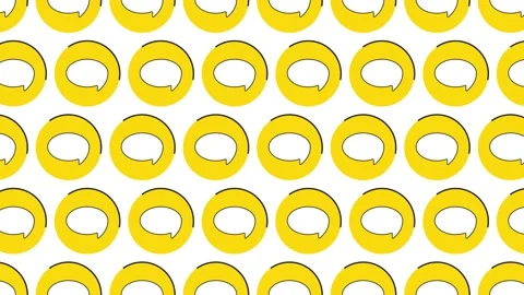 Speech bubbles in yellow circles in pattern on a white background. Seamless loop Stock Footage 198245221
