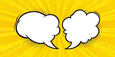 Speech bubbles in yellow halftone background. Promotion banner template with Stock Illustration
