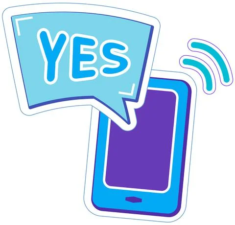 Speech buble message on phone screen. Smartphone and mail, technology icon, yes Illustrazione stock
