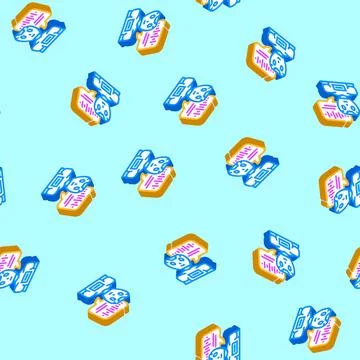 Speech chat bot isometric icon seamless pattern Stock Illustration