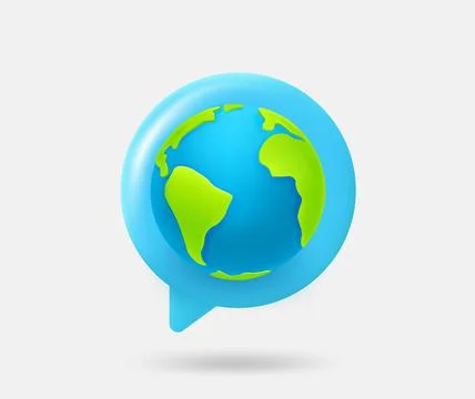 Speech cloud with the Earth. World communication concept. 3d vector isolated  Stock Illustration