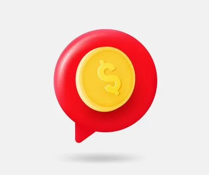 Speech cloud with gold dollar coin. 3d vector isolated illustration Stock Illustration