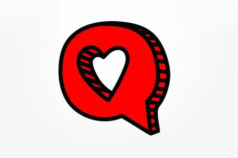 Speech cloud with heart hole. Vector doodle illustration Stock Illustration