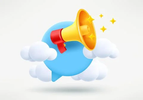 Speech cloud with megaphone. Promotion concept. 3d vector illustration Stock Illustration