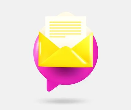 Speech cloud with opened envelope with paper sheet. 3d vector isolated illu.. Stock Illustration