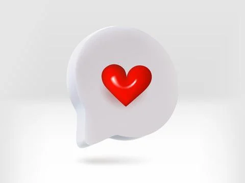 Speech cloud with red heart sign. 3d vector isolated illustration Ilustração Stock