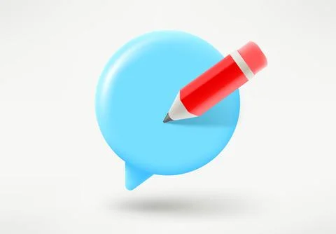 Speech cloud with red pencil. Writng a new message concept. 3d vector illus.. Stock-Illustration