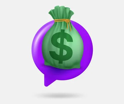Speech cloud with sack of money. 3d vector isolated illustration Stock Illustration