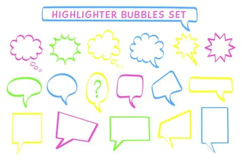 Speech cloud sketchy highlight pen vector set Stock Illustration