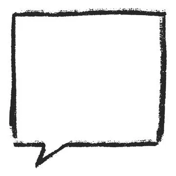 Speech cloud, square shape, hand drawn with outline, black charcoal, marker or Stock Illustration