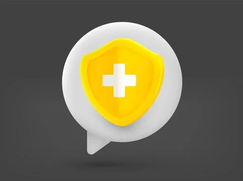 Speech cloud with yellow shield. 3d vector isolated illustration Stock Illustration