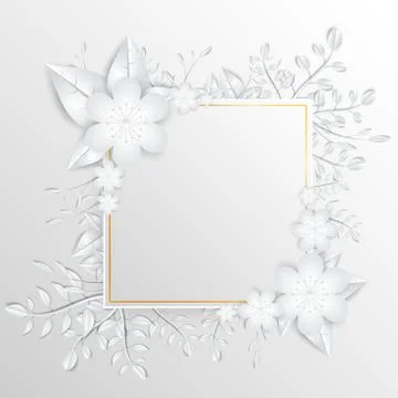 Speech frame with white cut out paper flowers Stock Illustration