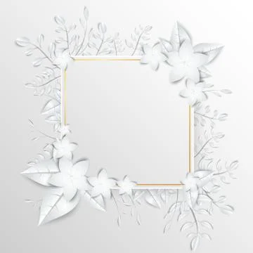 Speech frame with white cut out paper flowers Stock Illustration