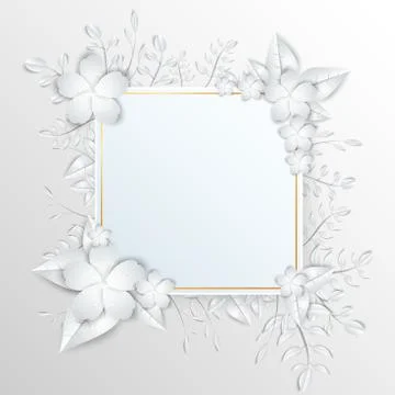 Speech frame with white cut out paper flowers Stock Illustration