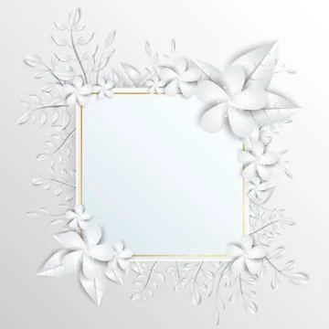 Speech frame with white cut out paper flowers Stock Illustration