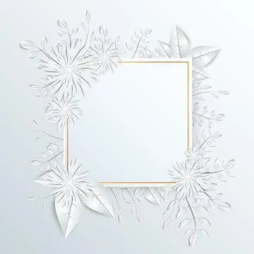 Speech frame with white cut out paper flowers Stock Illustration