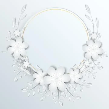 Speech frame with white cut out paper flowers Stock Illustration