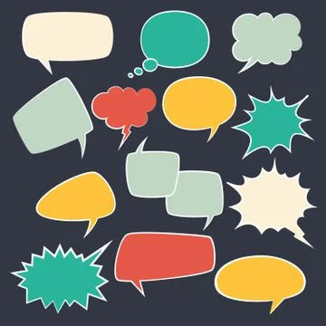 Speech frames. Speak kids bubble set with speaking vintage talk comic clouds Illustrazione stock