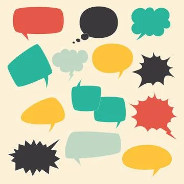 Speech frames. Speak kids bubble set with speaking vintage talk comic clouds Stock Illustration