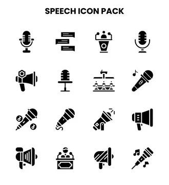 Speech Glyph Set Icons Pack Stock Illustration