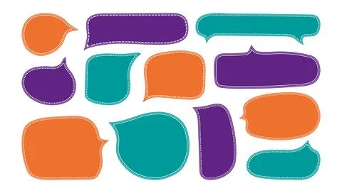 Speech hand drawn bubbles in doodle minimalist style with lines decoration. C Stock Illustration