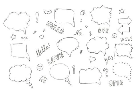 Speech hand drawn bubbles set Stock Illustration