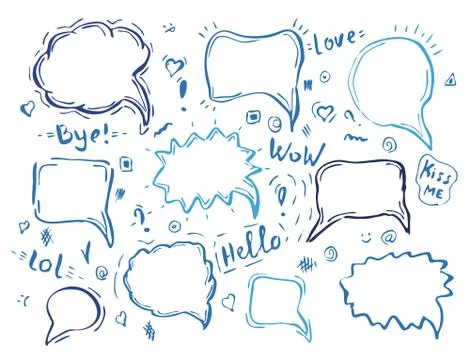 Speech hand drawn bubbles set Stock Illustration