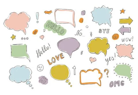 Speech hand drawn bubbles set Stock Illustration
