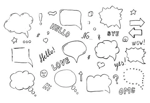 Speech hand drawn bubbles set Stock Illustration