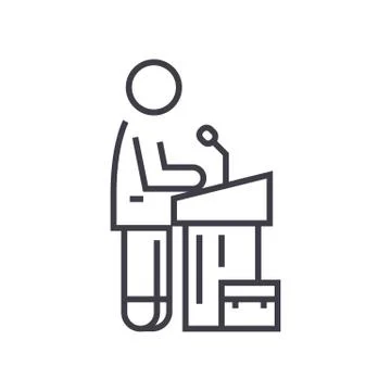 Speech instructor,lecturer vector line icon, sign, illustration on background Stock Illustration